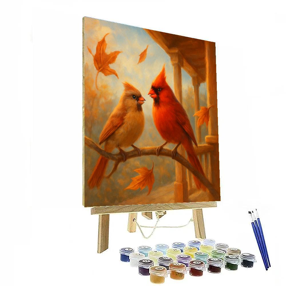 Autumn Porch Cardinals Among Maple Leaves Paint by numbers kits