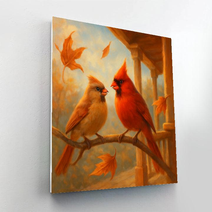 Autumn Porch Cardinals Among Maple Leaves Paint by numbers kits