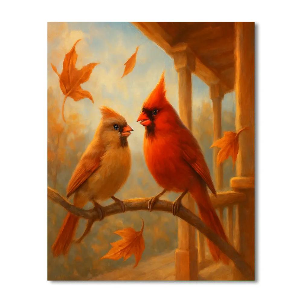 Autumn Porch Cardinals Among Maple Leaves Paint by numbers kits