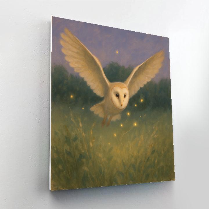 Barn Owl In The Meadow Of Fireflies paint by number