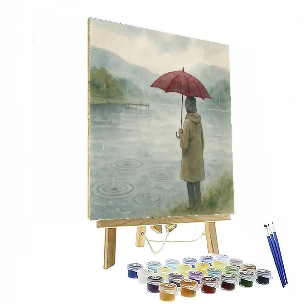 Rainy Lakeshore With Cozy Umbrella Pause Paint by numbers kits