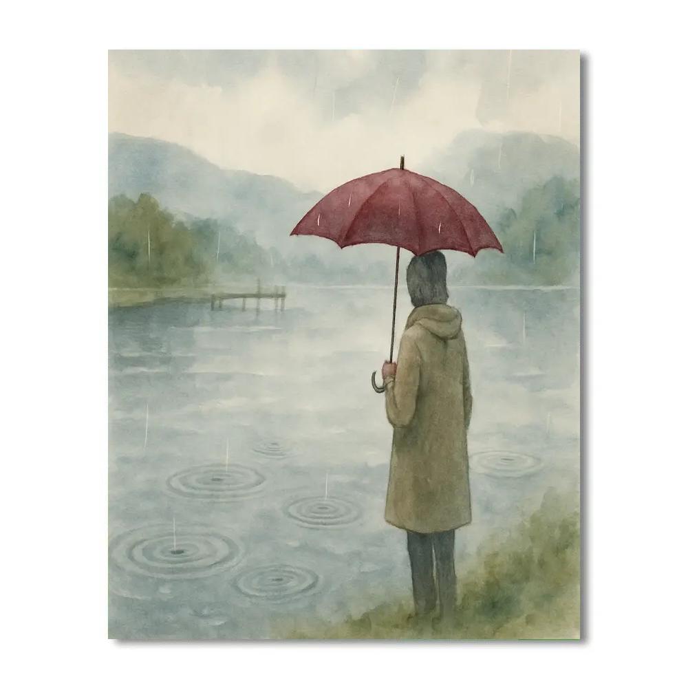 Rainy Lakeshore With Cozy Umbrella Pause Paint by numbers kits