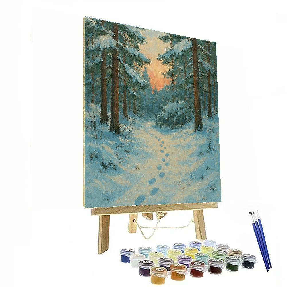 Pine Path With Fox Tracks And Sunset Glow painting number kit