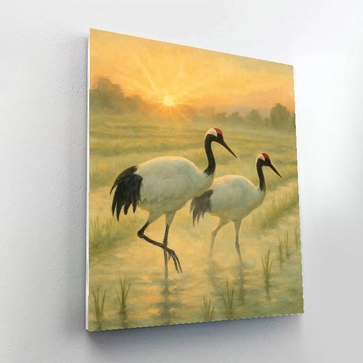 Cranes At Sunrise Over The Rice Fields Numbered painting kits