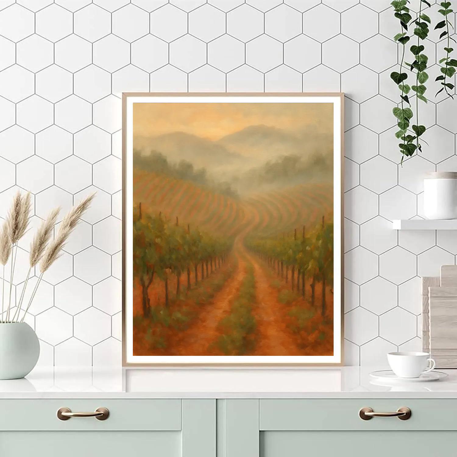 Terracotta Vineyard In Early Fog Paint by numbers art