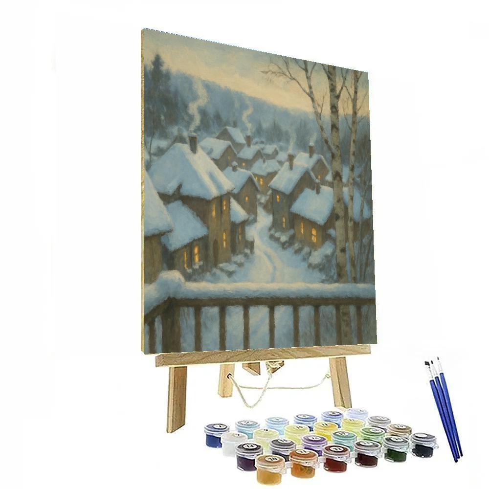 Village Rooftops In Gentle Snowglobe Quiet paint by number