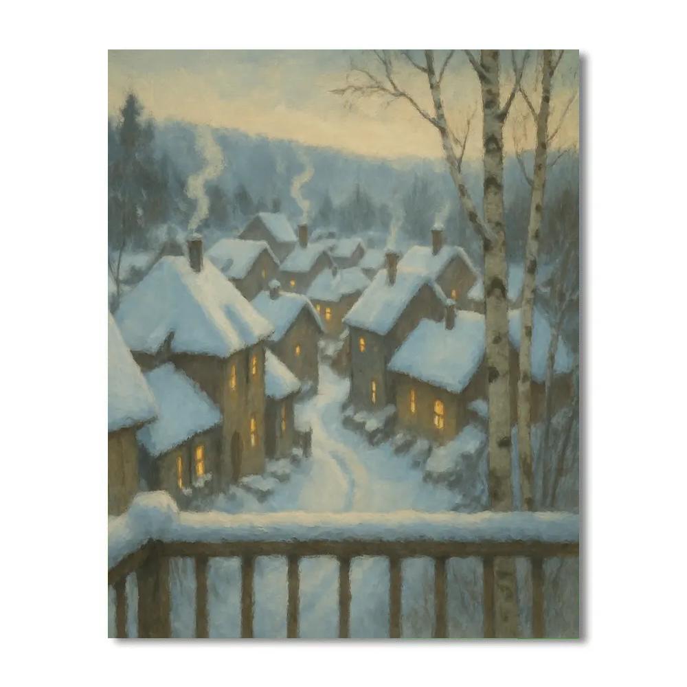 Village Rooftops In Gentle Snowglobe Quiet paint by number