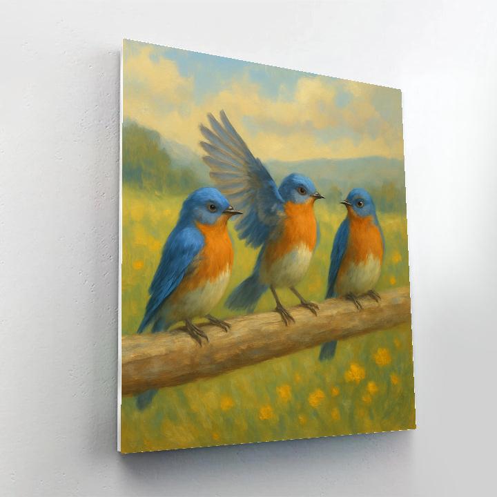 Bluebirds On The Sun Warmed Fence Rail paint by number