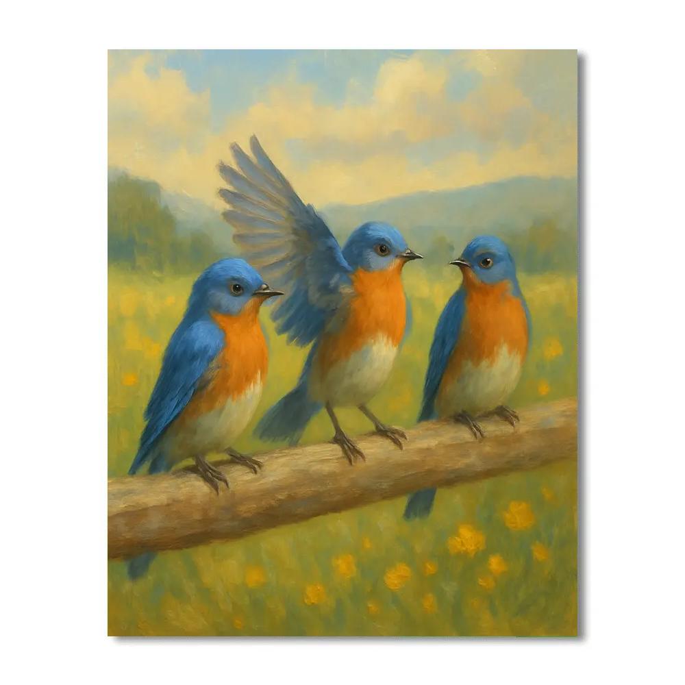 Bluebirds On The Sun Warmed Fence Rail paint by number