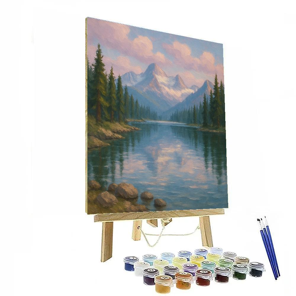 Alpine Lake Under Soft Lavender Clouds Numbered painting kits