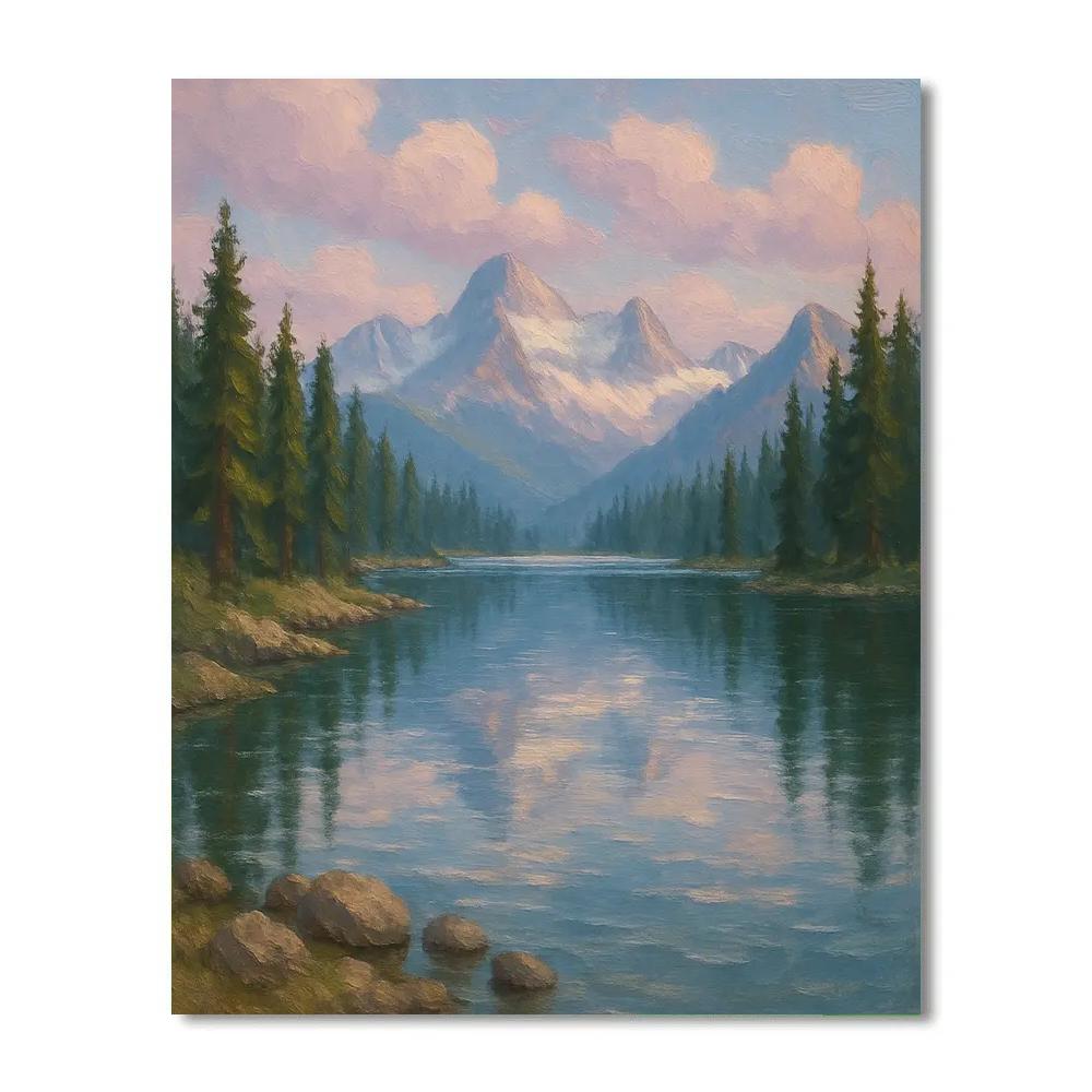 Alpine Lake Under Soft Lavender Clouds Numbered painting kits