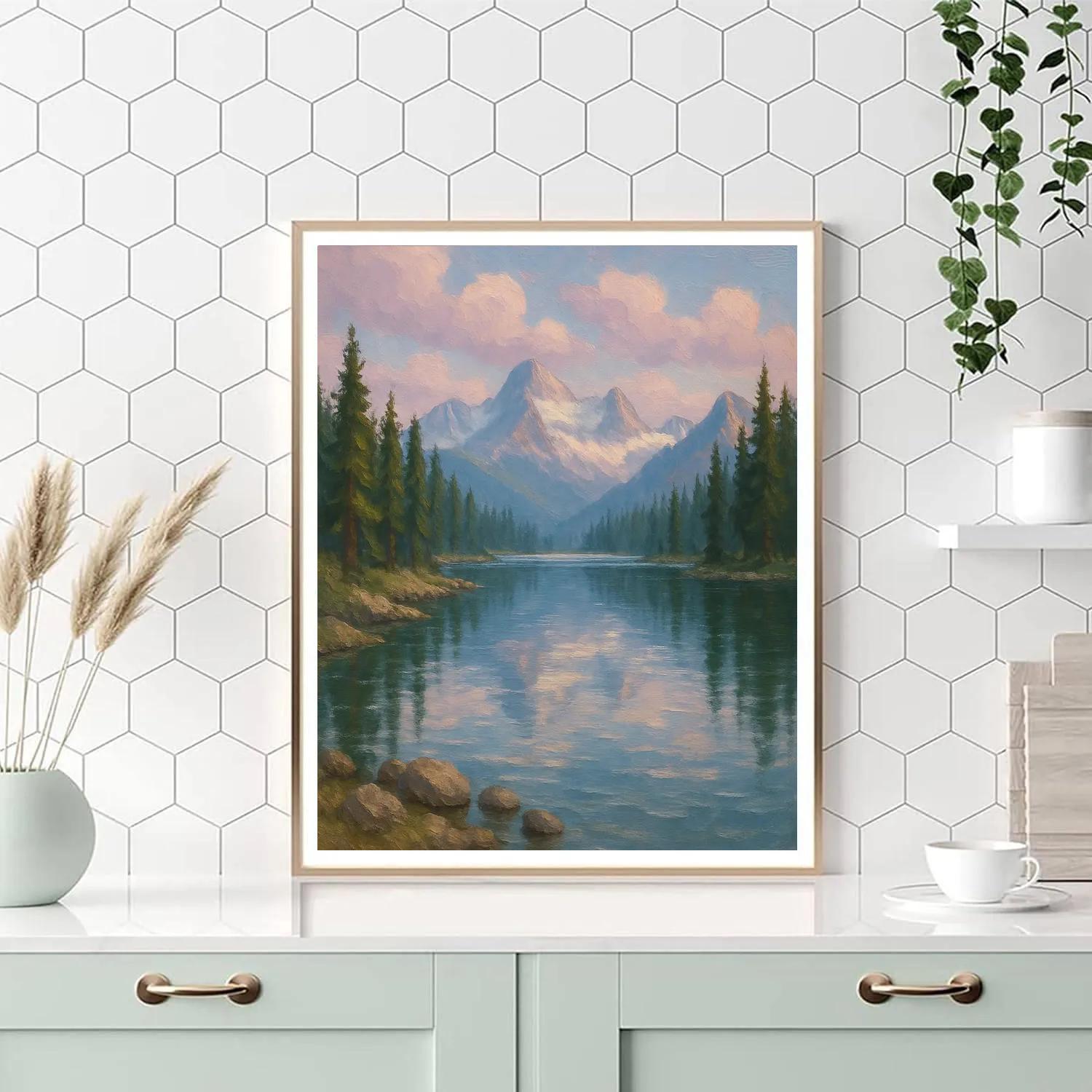 Alpine Lake Under Soft Lavender Clouds Numbered painting kits