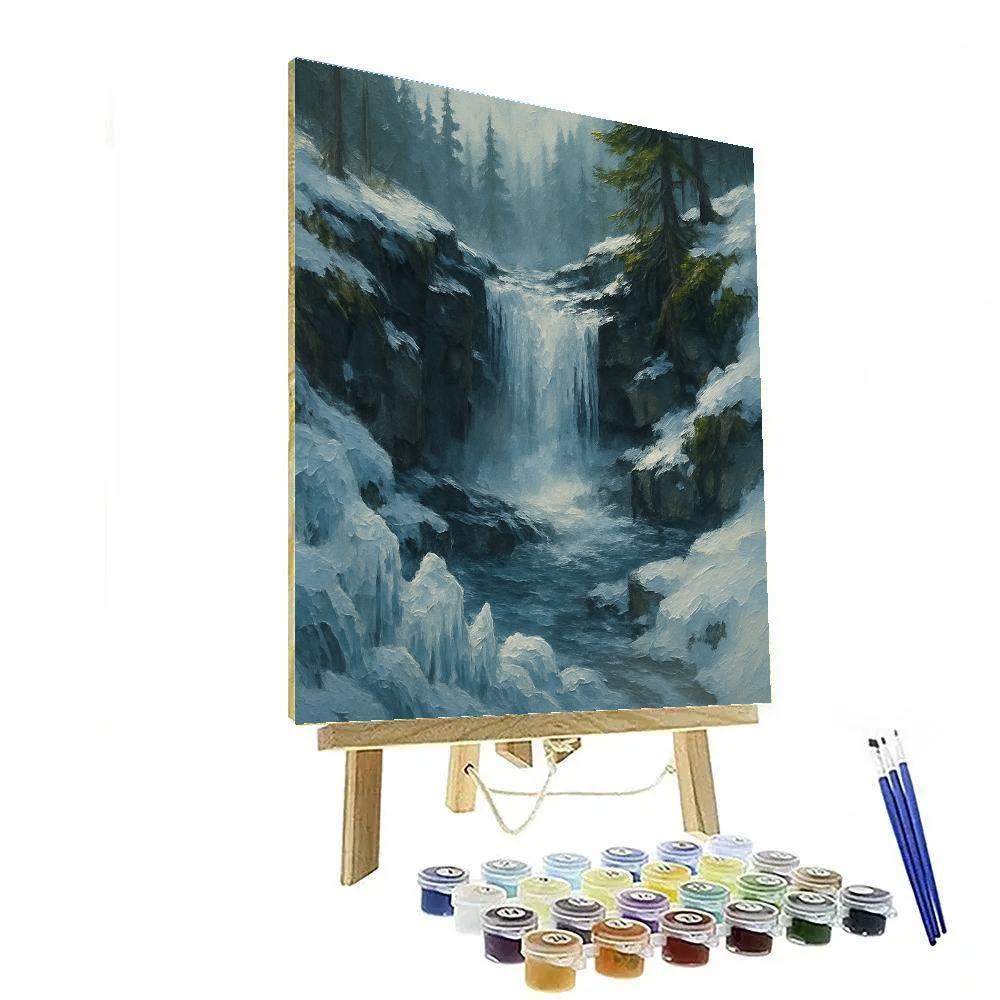 Icy Waterfall In The Quiet Ravine Number painting