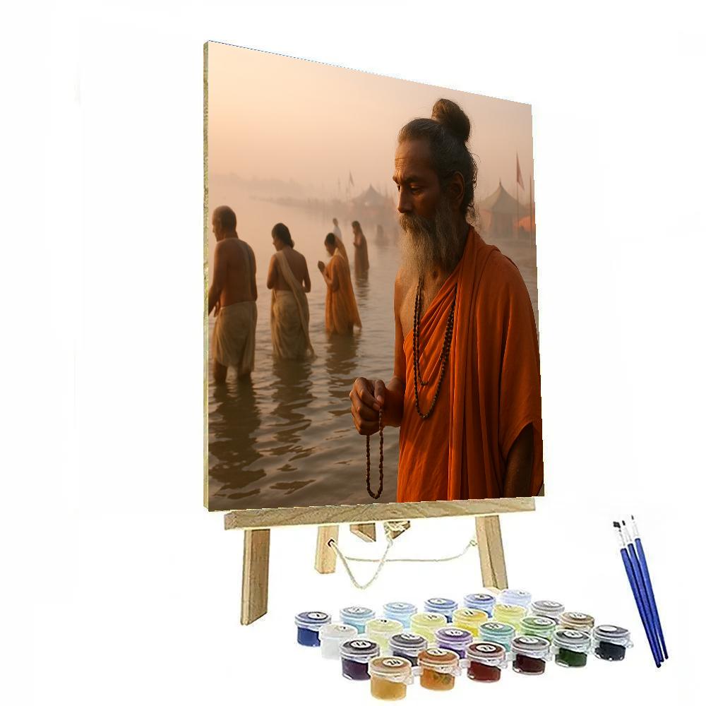 Kumbh Mela Ganga Riverside Pilgrim Bathing paint by numbers