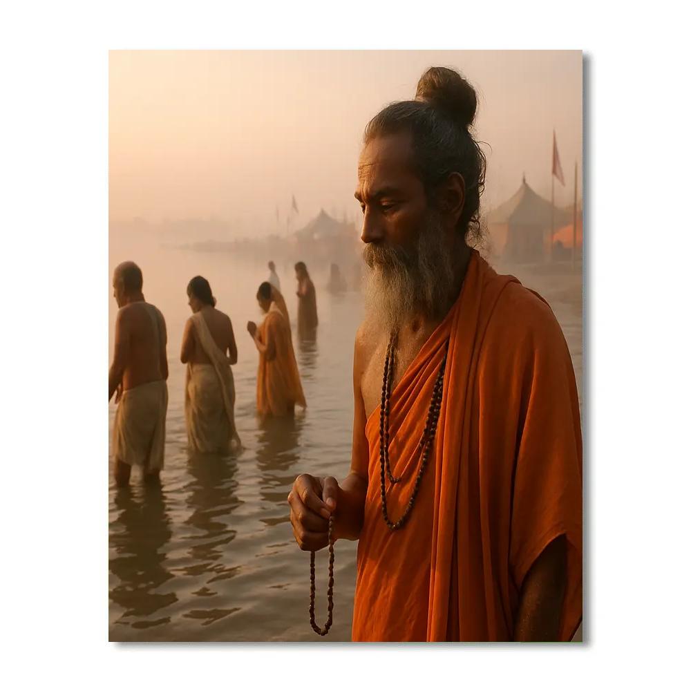 Kumbh Mela Ganga Riverside Pilgrim Bathing paint by numbers