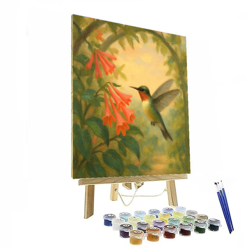 Hummingbird At The Coral Honeysuckle Arch Numbered painting kits