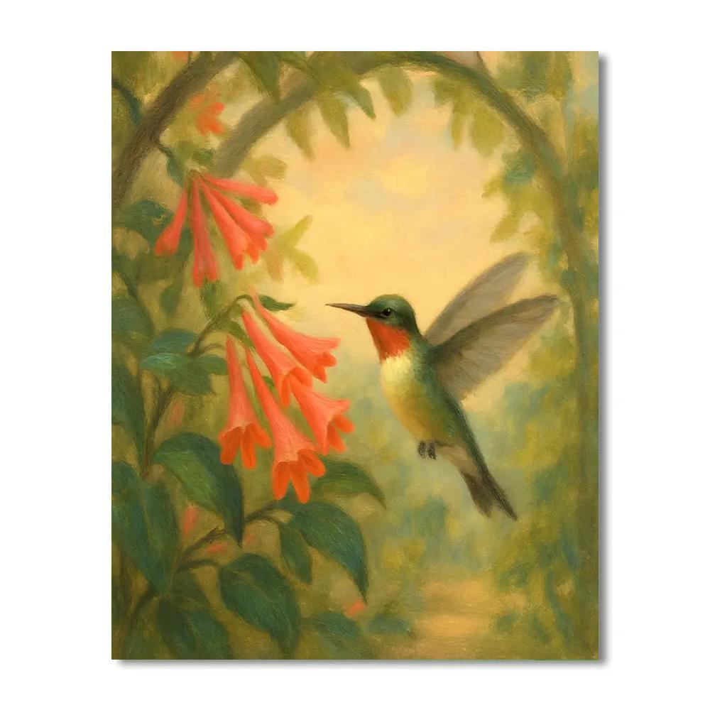 Hummingbird At The Coral Honeysuckle Arch Numbered painting kits