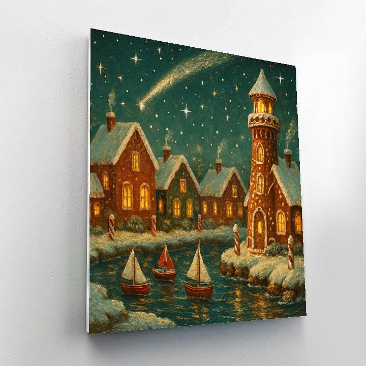 Gingerbread Lighthouse Harbor paint by numbers