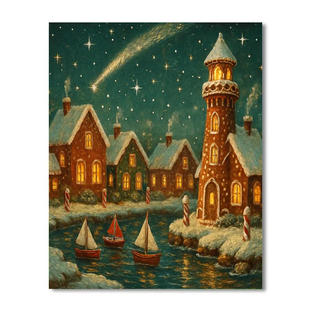 Gingerbread Lighthouse Harbor paint by numbers