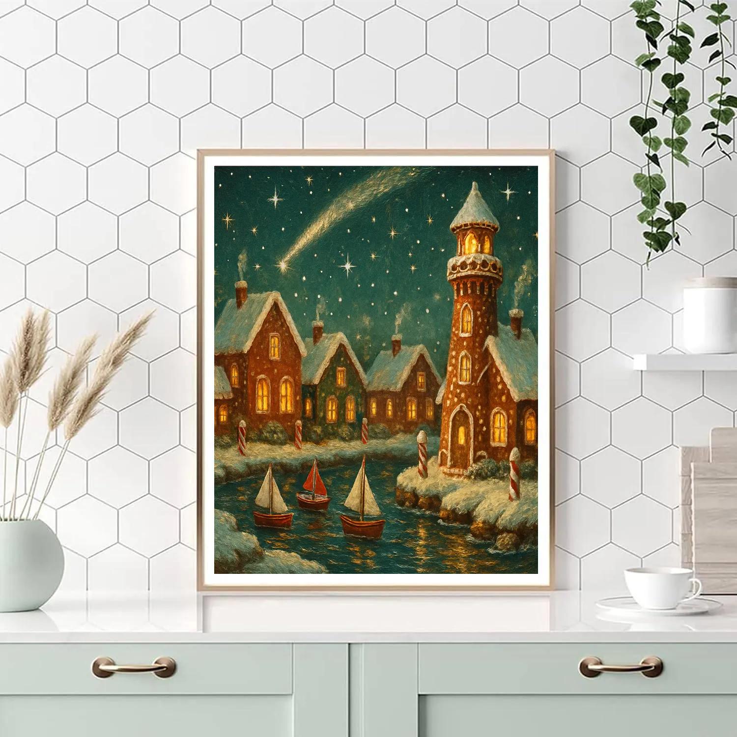 Gingerbread Lighthouse Harbor paint by numbers