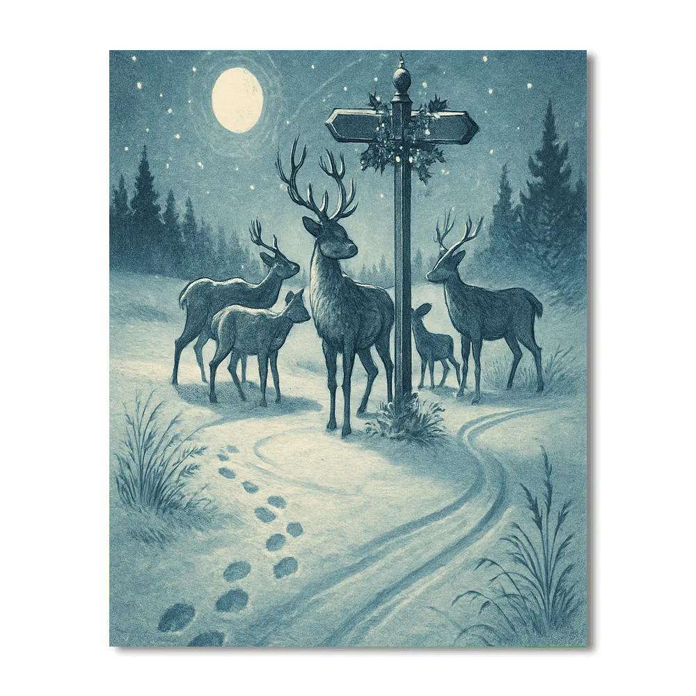 Reindeers At The Crossroads DIY paint by numbers