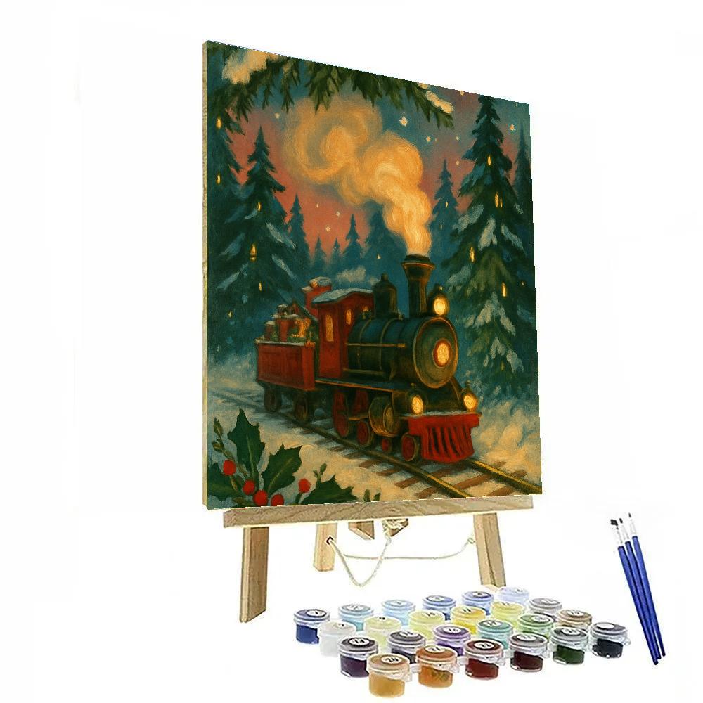 Santa Train Through Pines paint by number