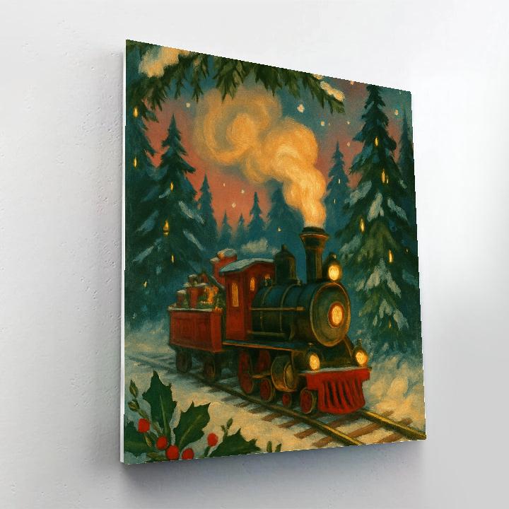 Santa Train Through Pines paint by number