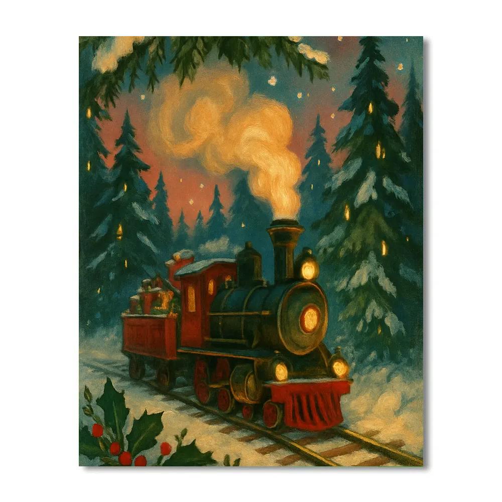 Santa Train Through Pines paint by number