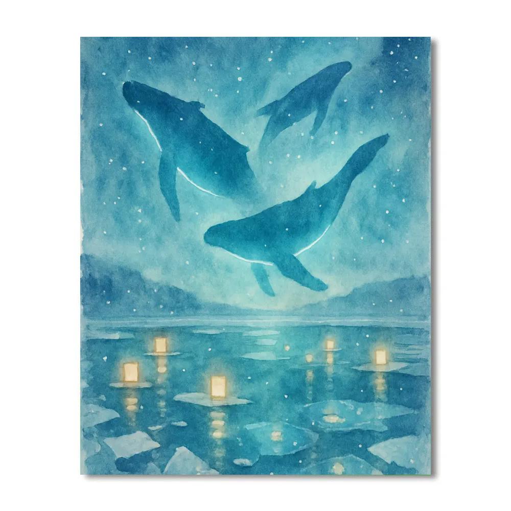 Whale Lights Over Frozen Bay paint by color
