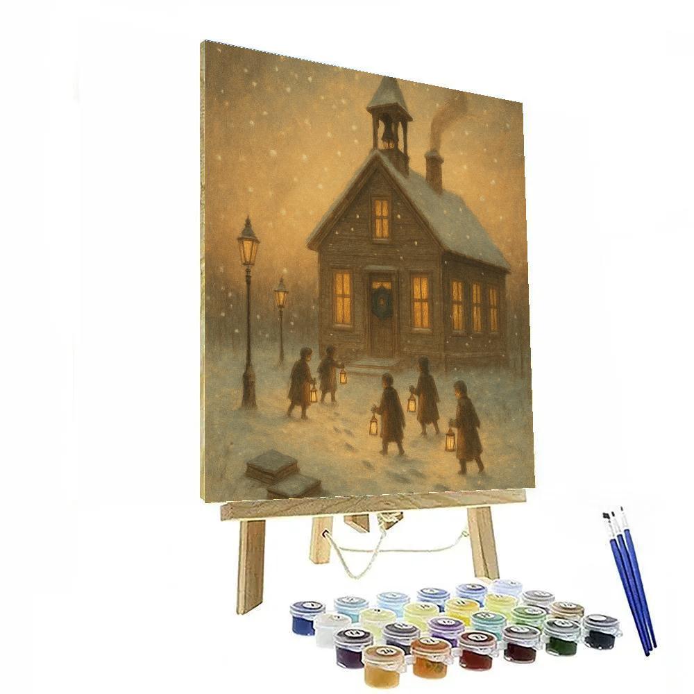 Snowbound Lantern Schoolhouse Numbered painting kits