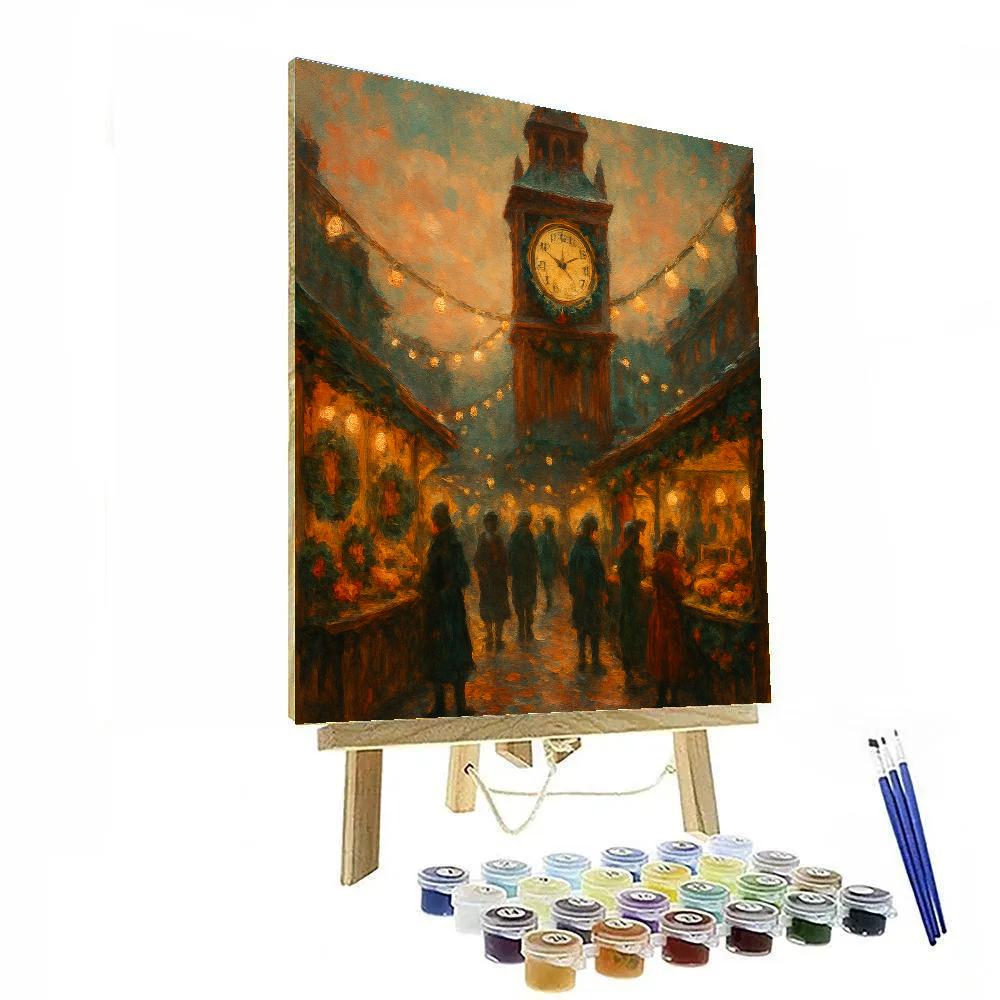 Holiday Clock Tower Market paint by number