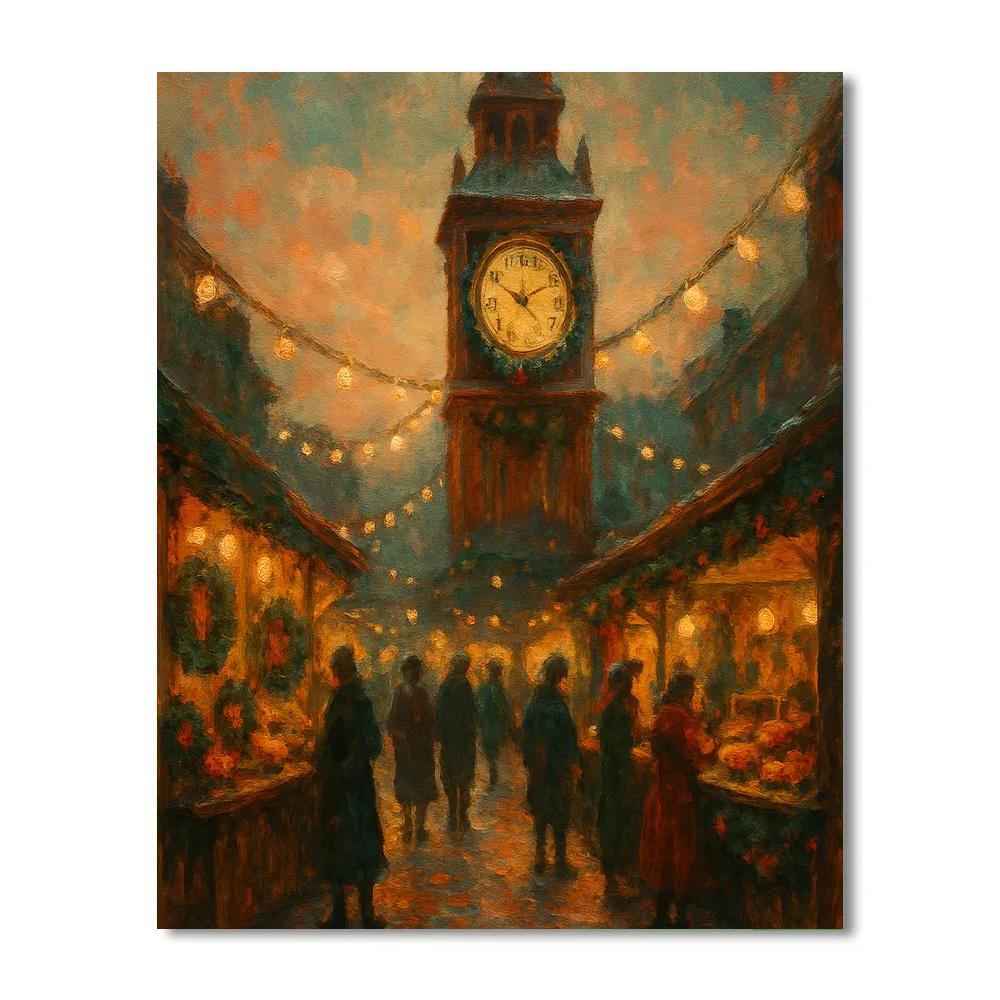 Holiday Clock Tower Market paint by number