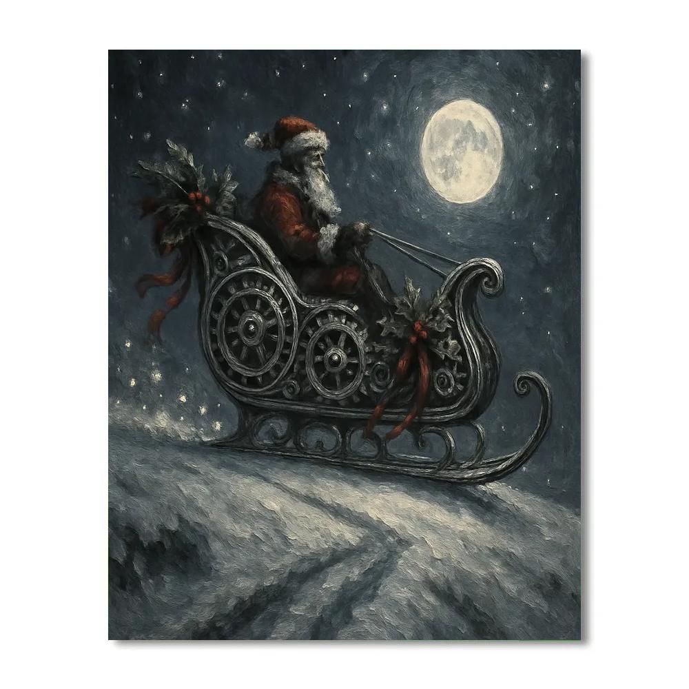 Frosted Clockwork Sleigh Paint by numbers art