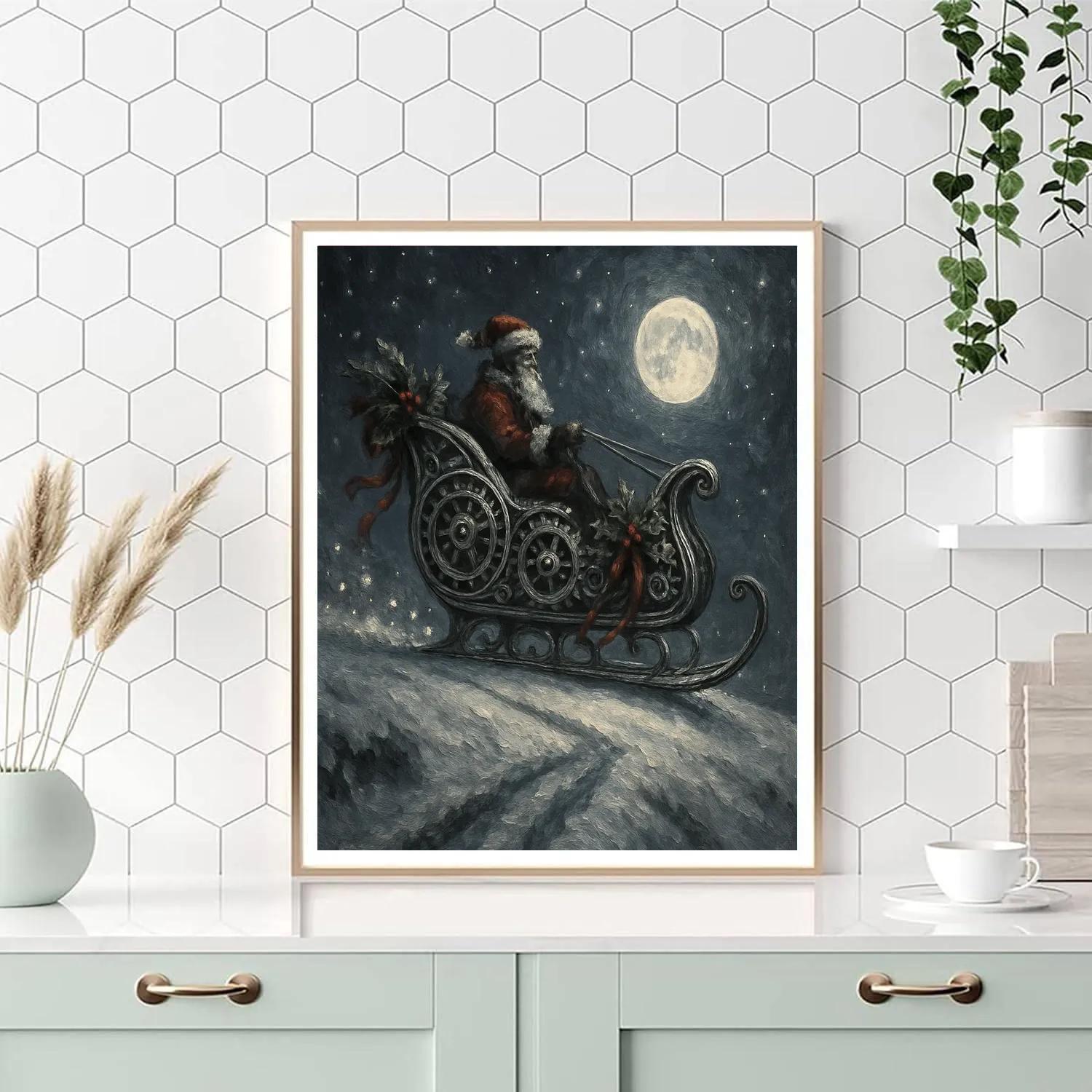 Frosted Clockwork Sleigh Paint by numbers art