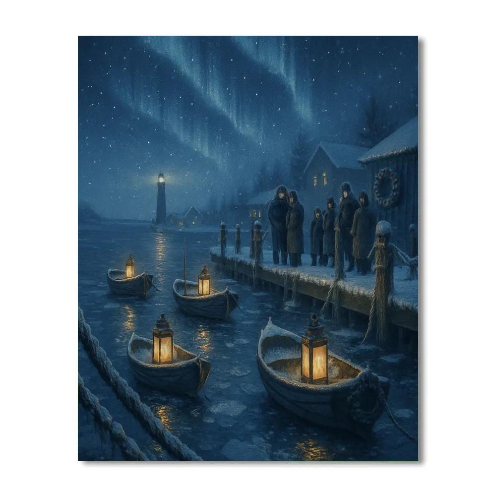 Snowlight Harbor Lanterns Painting by numbers kit