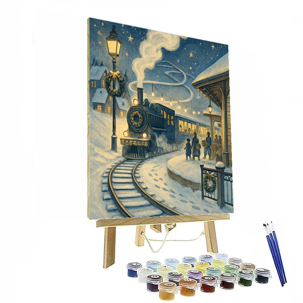 Snowbound Lantern Train paint by numbers