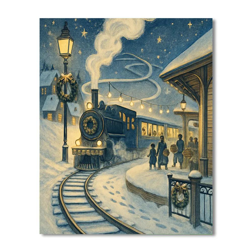 Snowbound Lantern Train paint by numbers