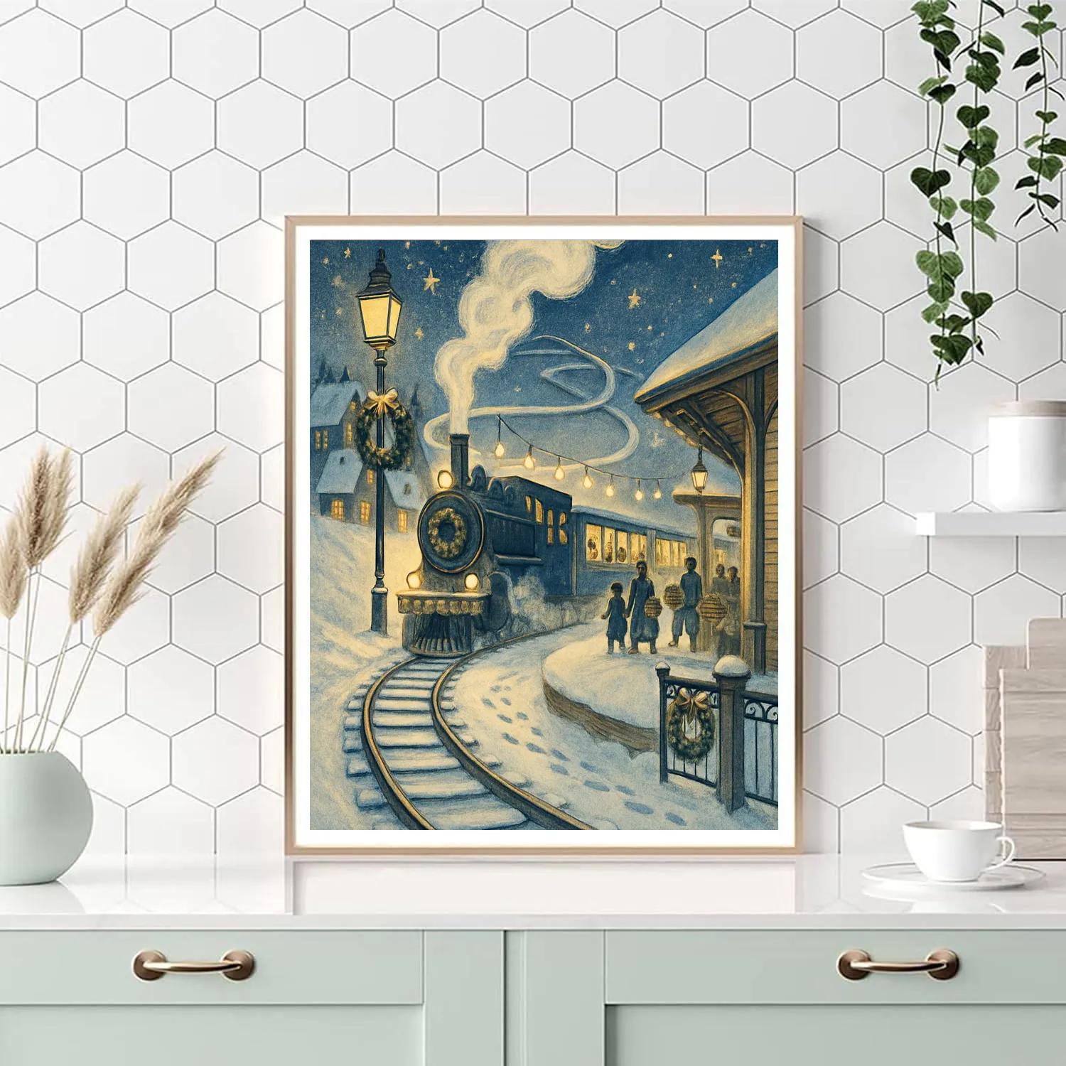 Snowbound Lantern Train paint by numbers