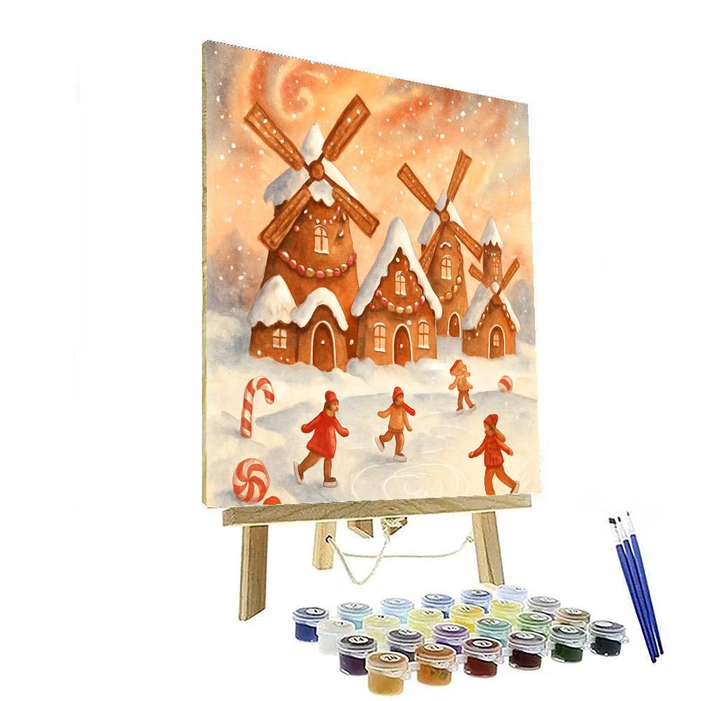 Gingerbread Windmill Village paint by numbers