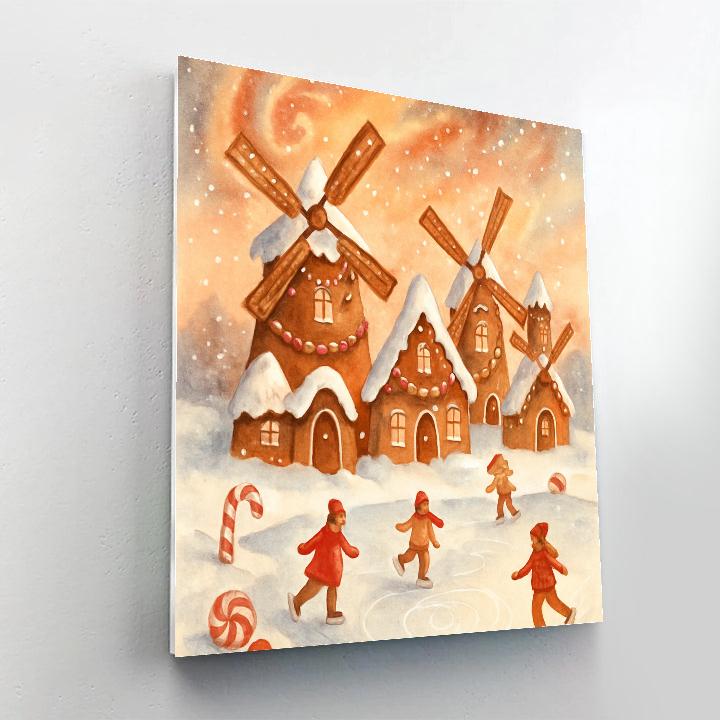Gingerbread Windmill Village paint by numbers
