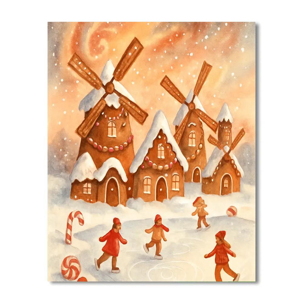 Gingerbread Windmill Village paint by numbers