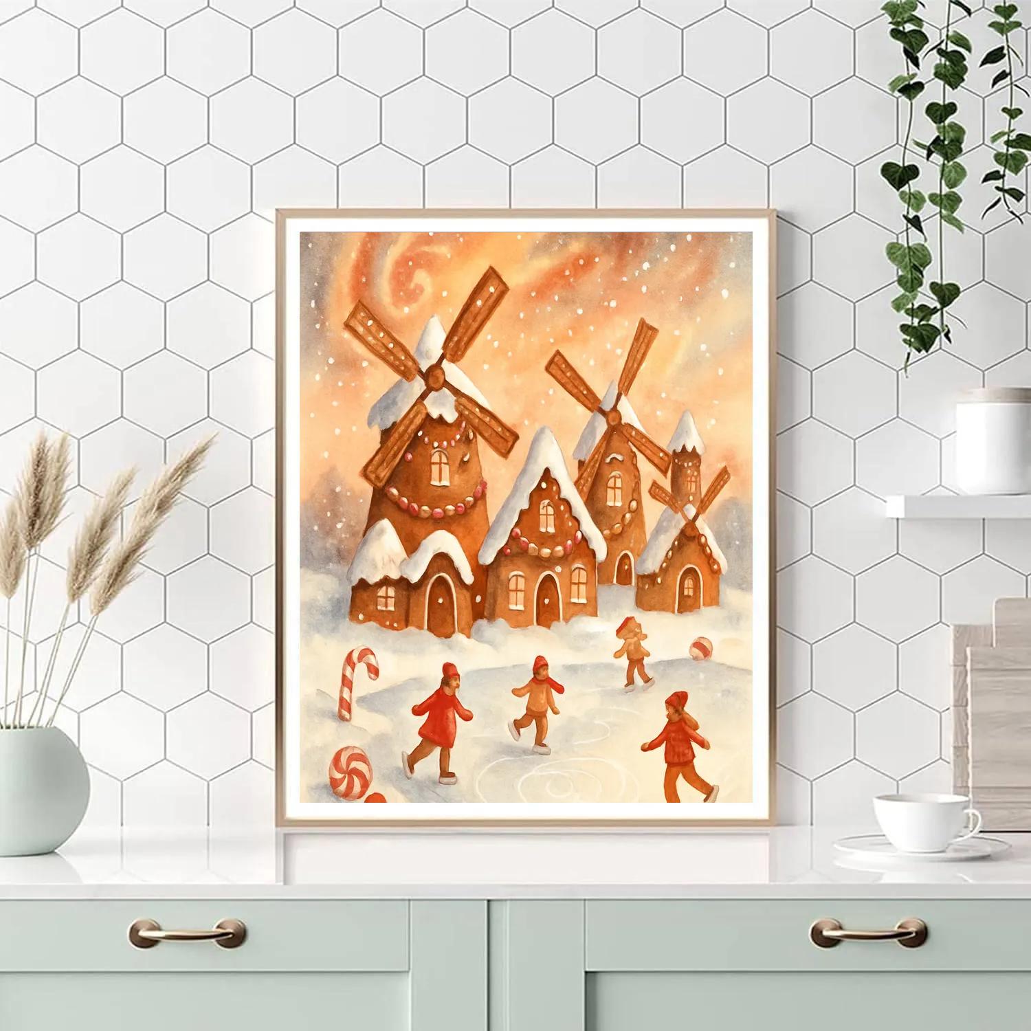 Gingerbread Windmill Village paint by numbers