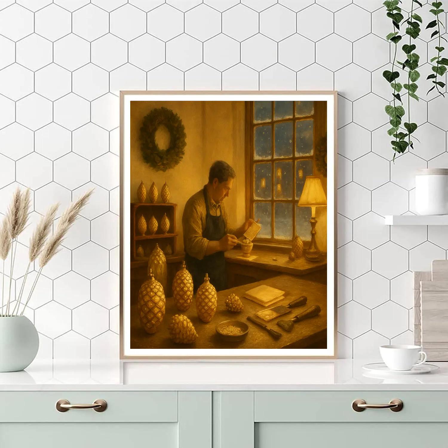 Gilded Pinecone Workshop Number painting