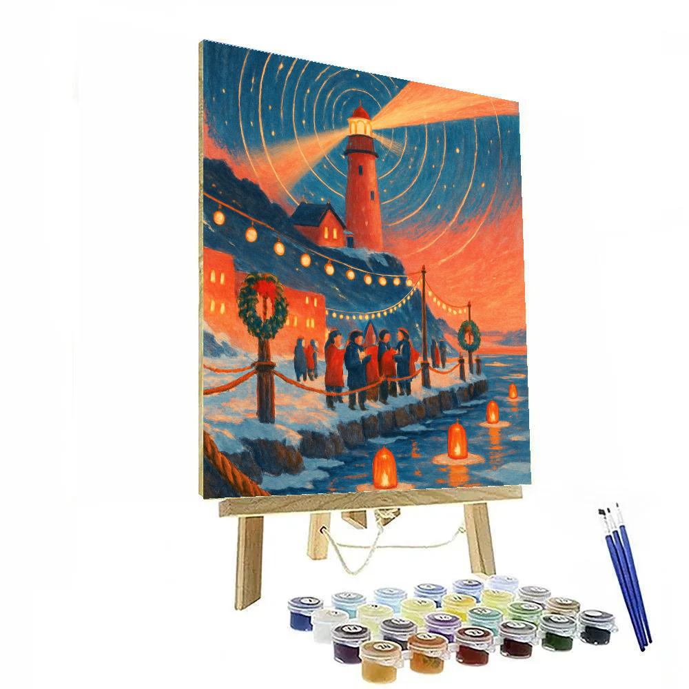 Winter Lantern Lighthouse Festival painting number kit