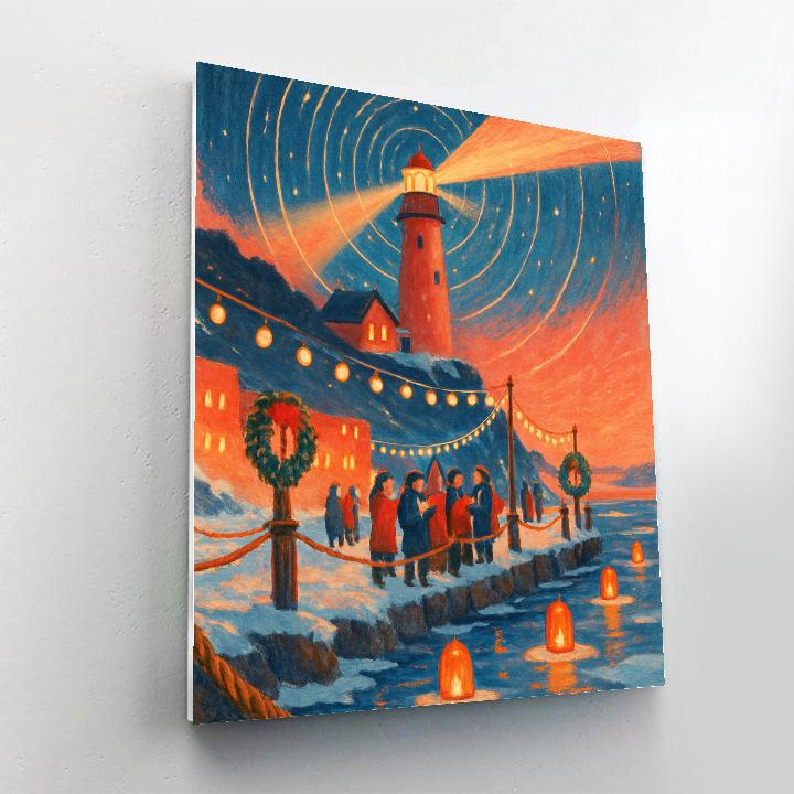 Winter Lantern Lighthouse Festival painting number kit