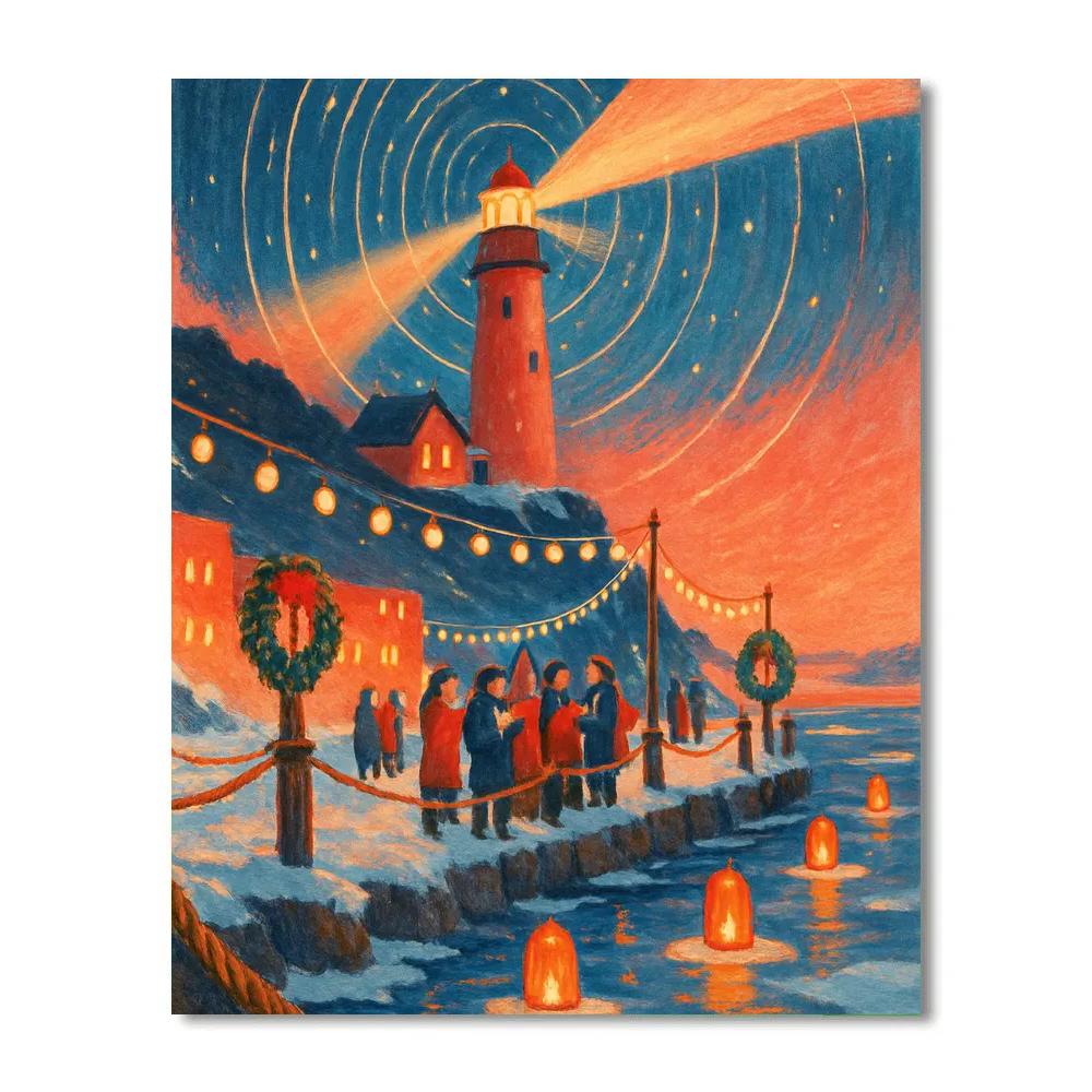 Winter Lantern Lighthouse Festival painting number kit