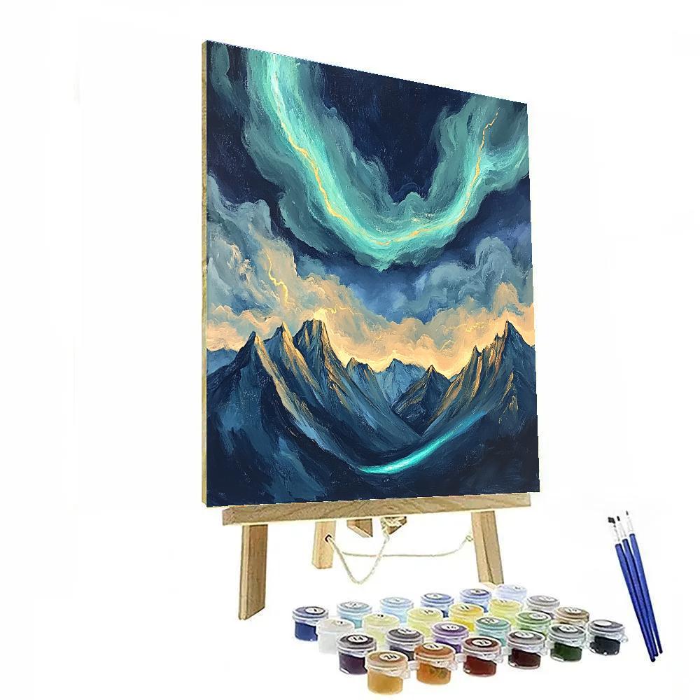 Edgar Degas Inspired Mountain Storm And Aurora Drift paint by numbers