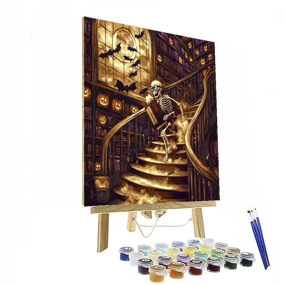 Library Staircase With Halloween Shadows painting number kit