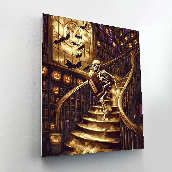 Library Staircase With Halloween Shadows painting number kit