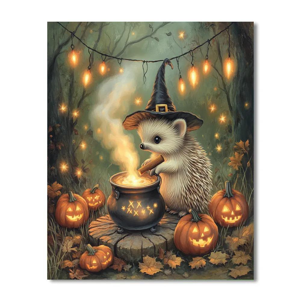 Mushroom Cottage Cauldron, Halloween Edition Paint by numbers art